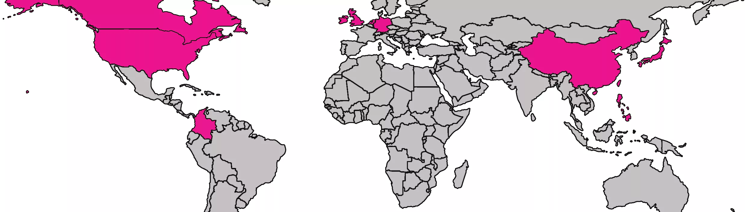 A map of the world showcasing all of the countries Team Audio resides in